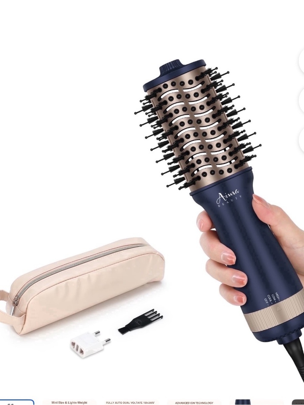 Aima Beauty Mini Travel Hot Air Brush Dual Voltage Hair Dryer Brush，Brand New